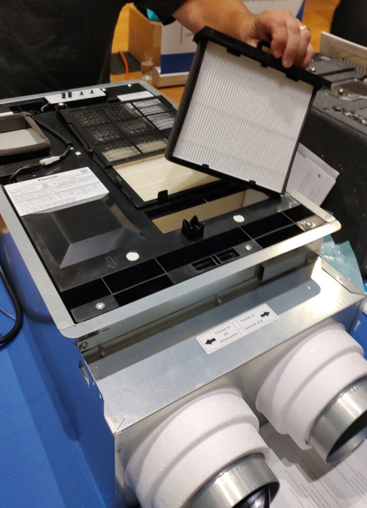An image showing a Panasonic ERV air filter and the ERV core
